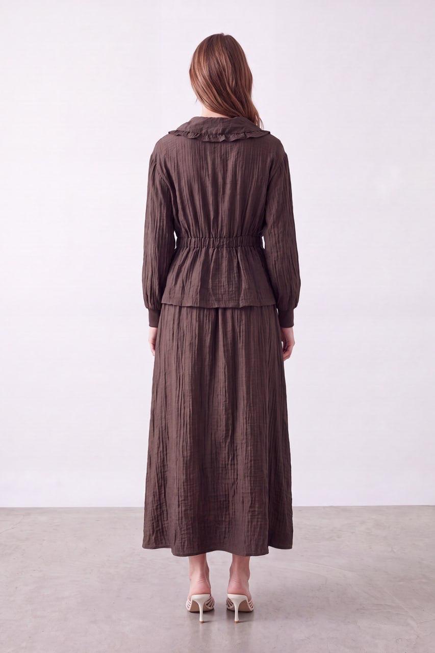 Puane Embroidered Two-Piece Skirt Set with Adjustable Drawstring Waist & Zip Detail - Brown