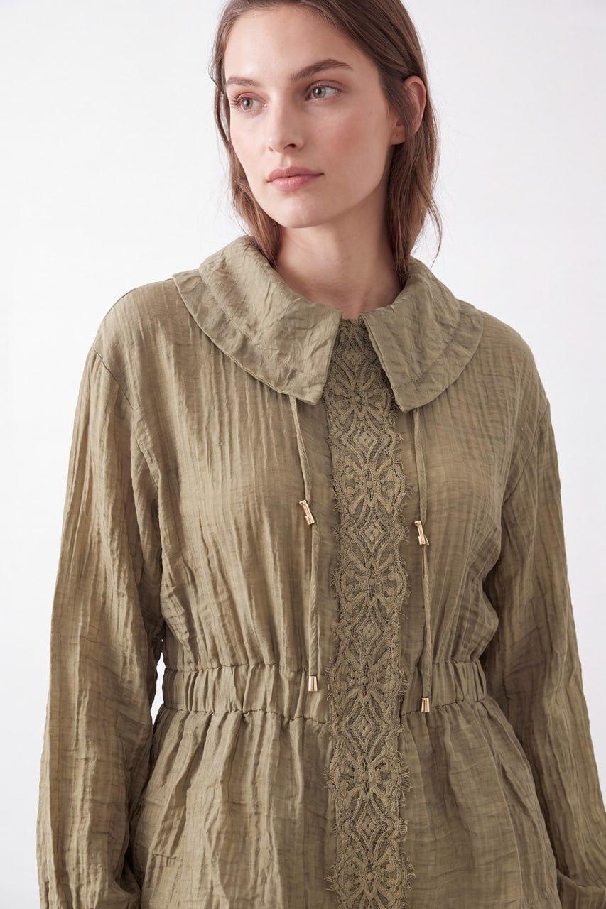 Puane Embroidered Two-Piece Skirt Set with Adjustable Drawstring Waist & Zip Detail - Olive