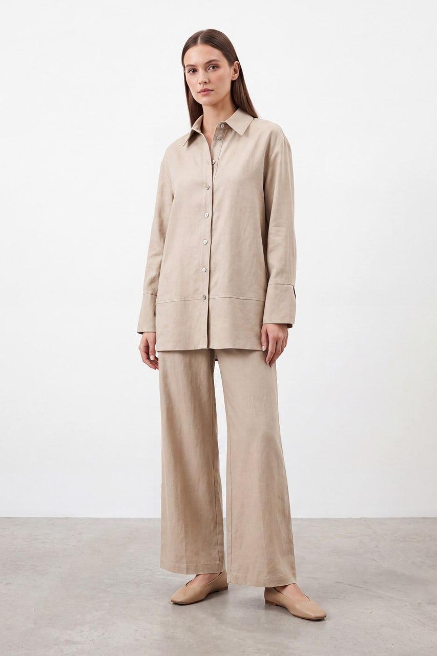 Puane Linen-Blend Pants Set - Beige