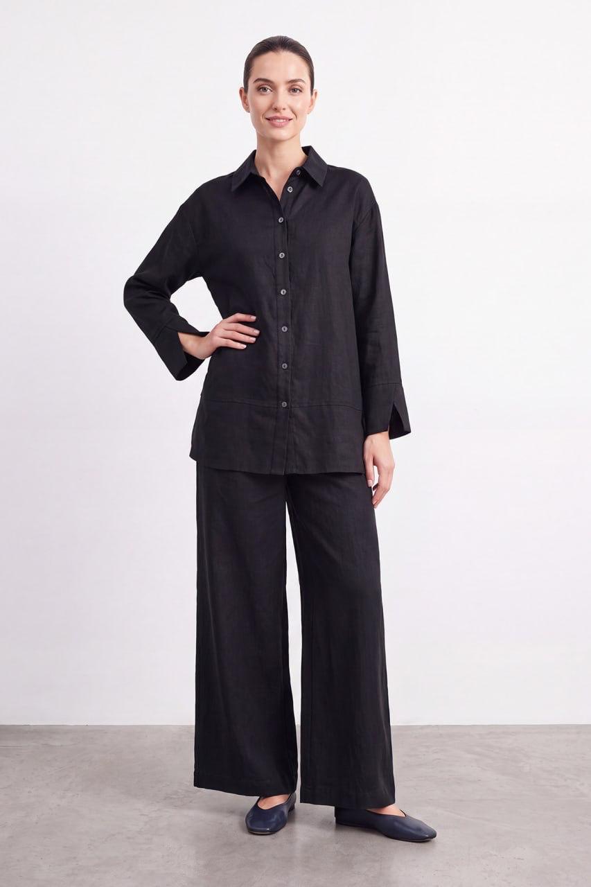 Puane Linen-Blend Pants Set - Black