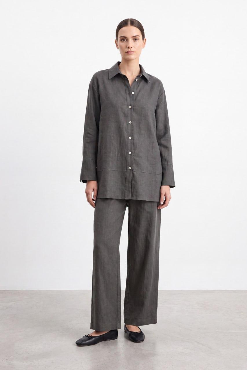 Puane Linen-Blend Pants Set - Gray