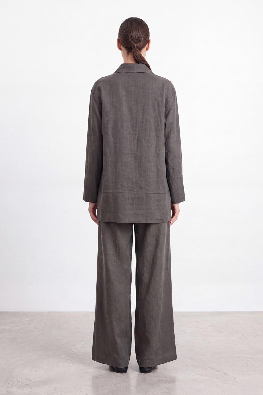 Puane Linen-Blend Pants Set - Gray