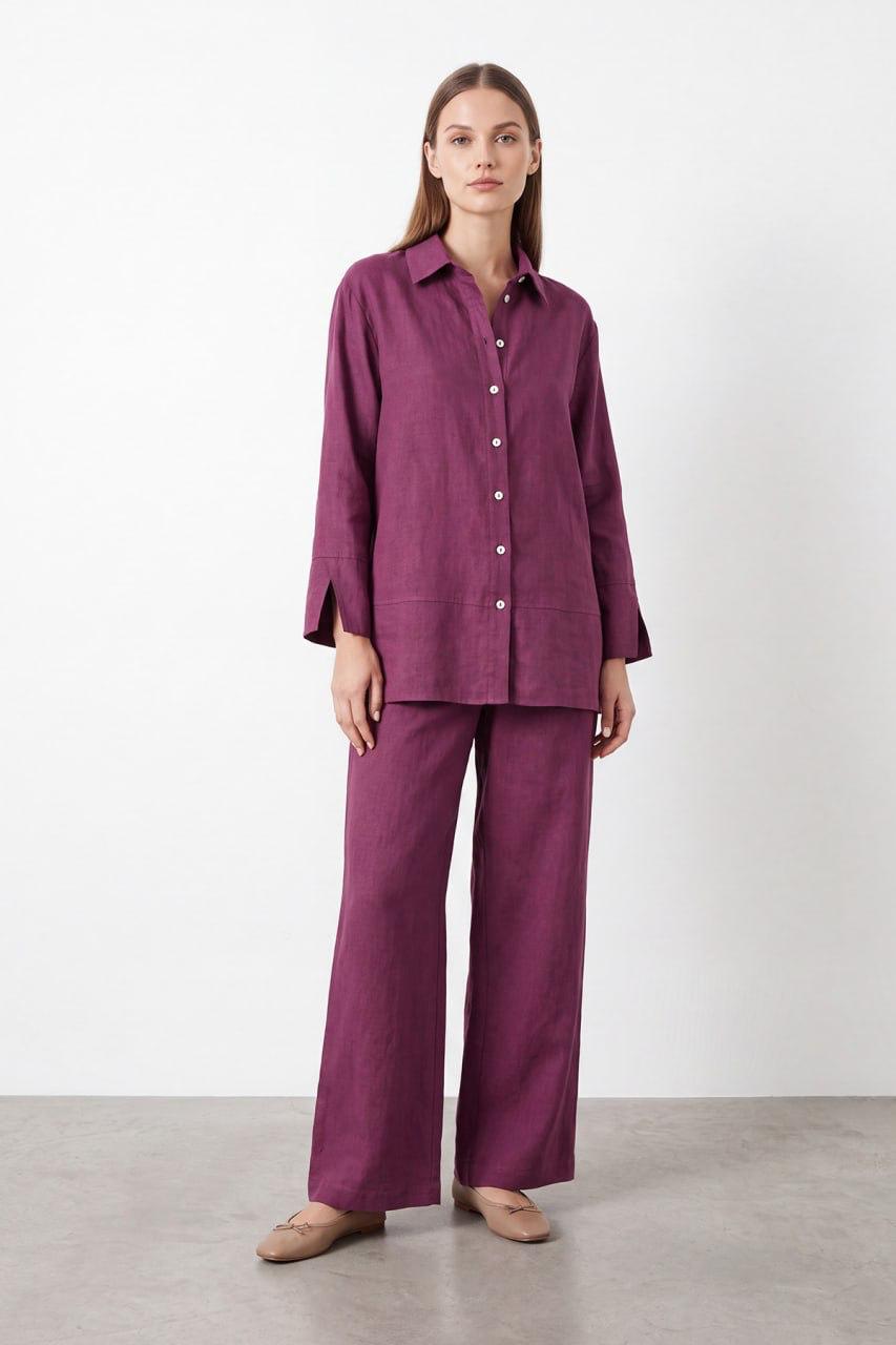 Puane Linen-Blend Pants Set - Plum