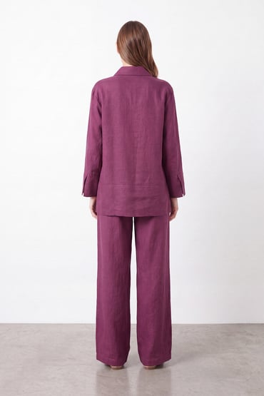 Puane Linen-Blend Pants Set - Plum