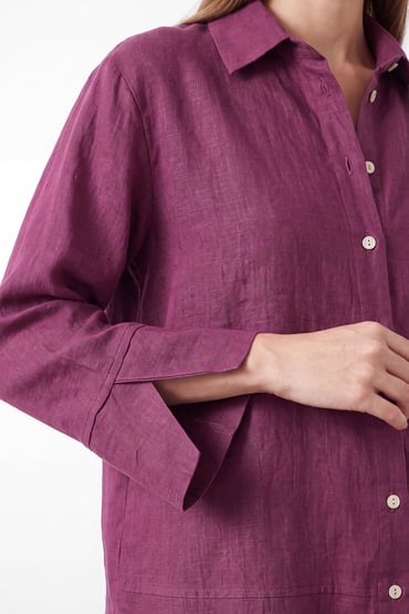 Puane Linen-Blend Pants Set - Plum