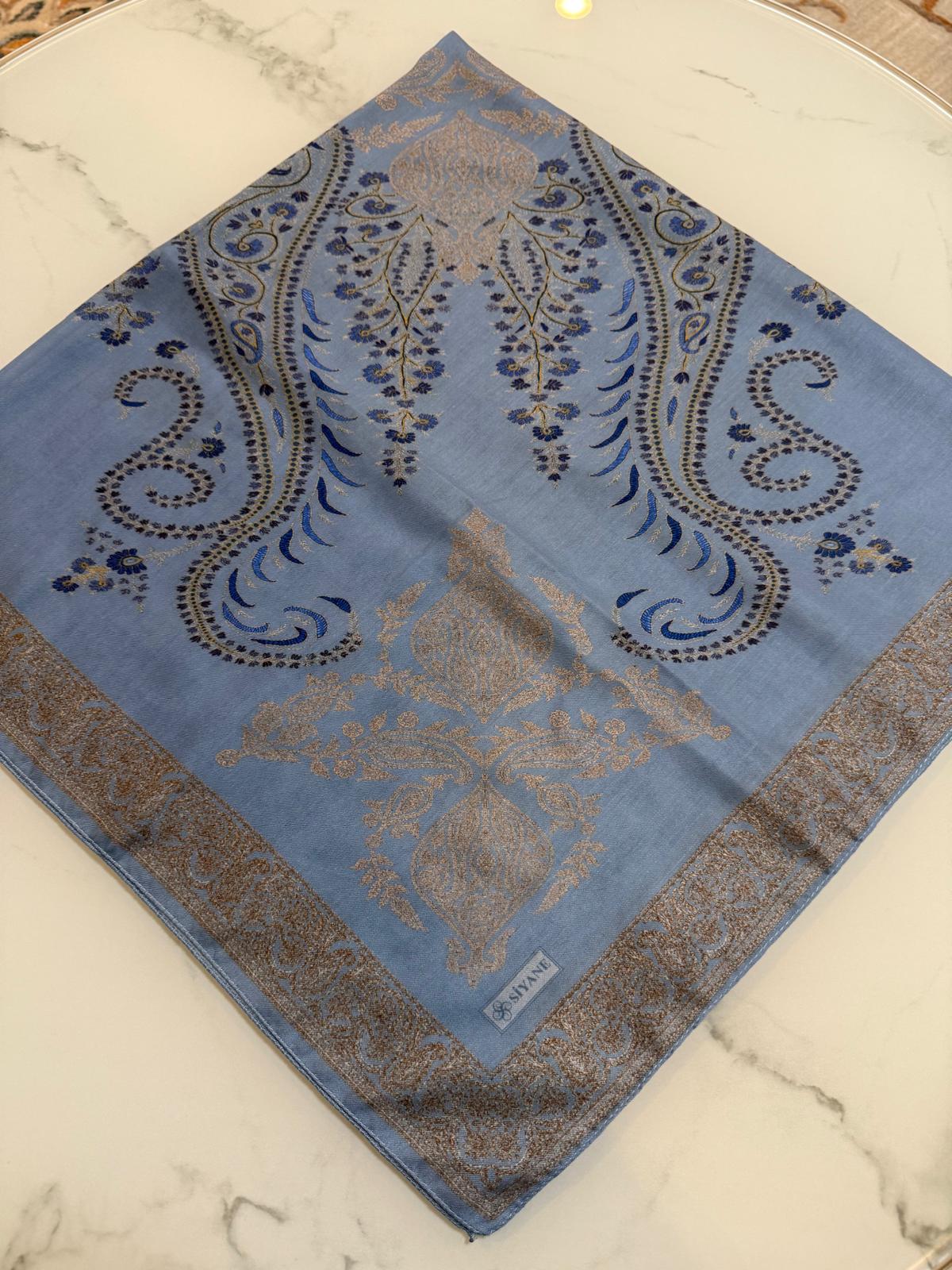 Siyane Regal Paisley Scarf - Steel Blue