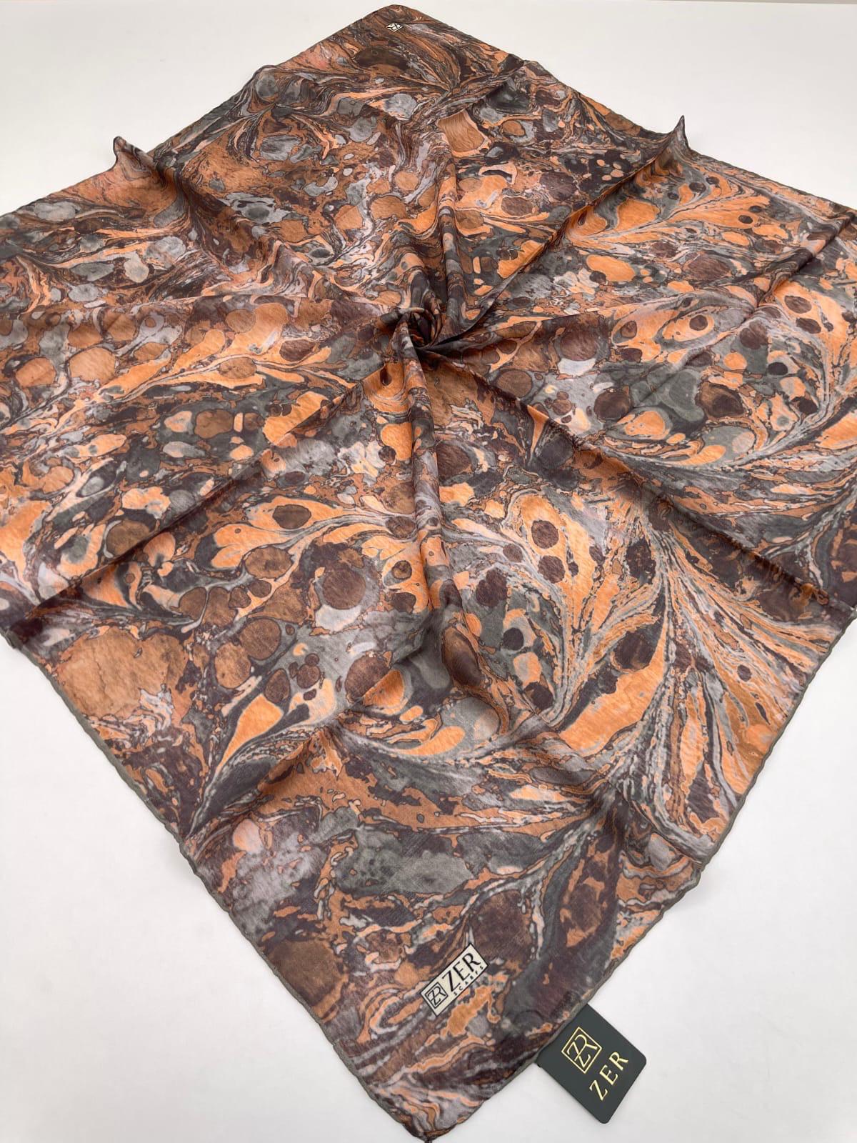 Zer Ebru Marbling Scarf - Brown