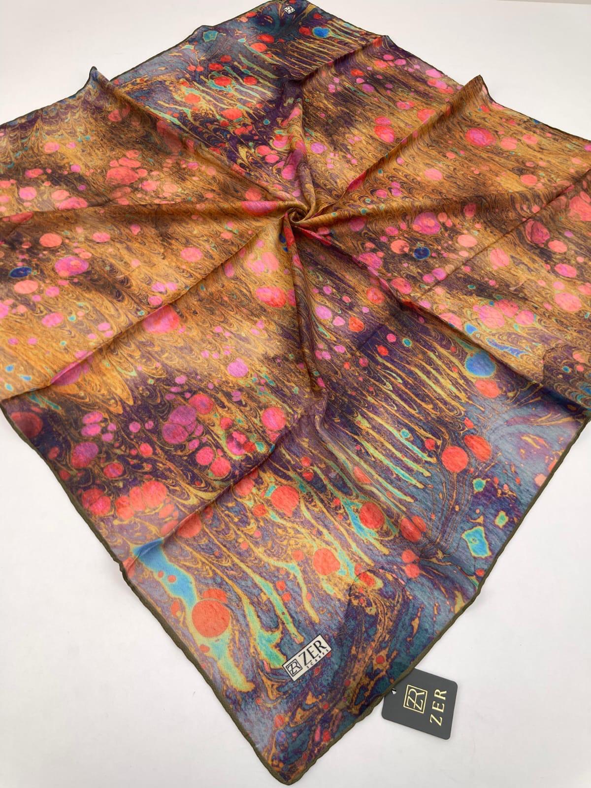 Zer Ebru Marbling Scarf - Gold Rose