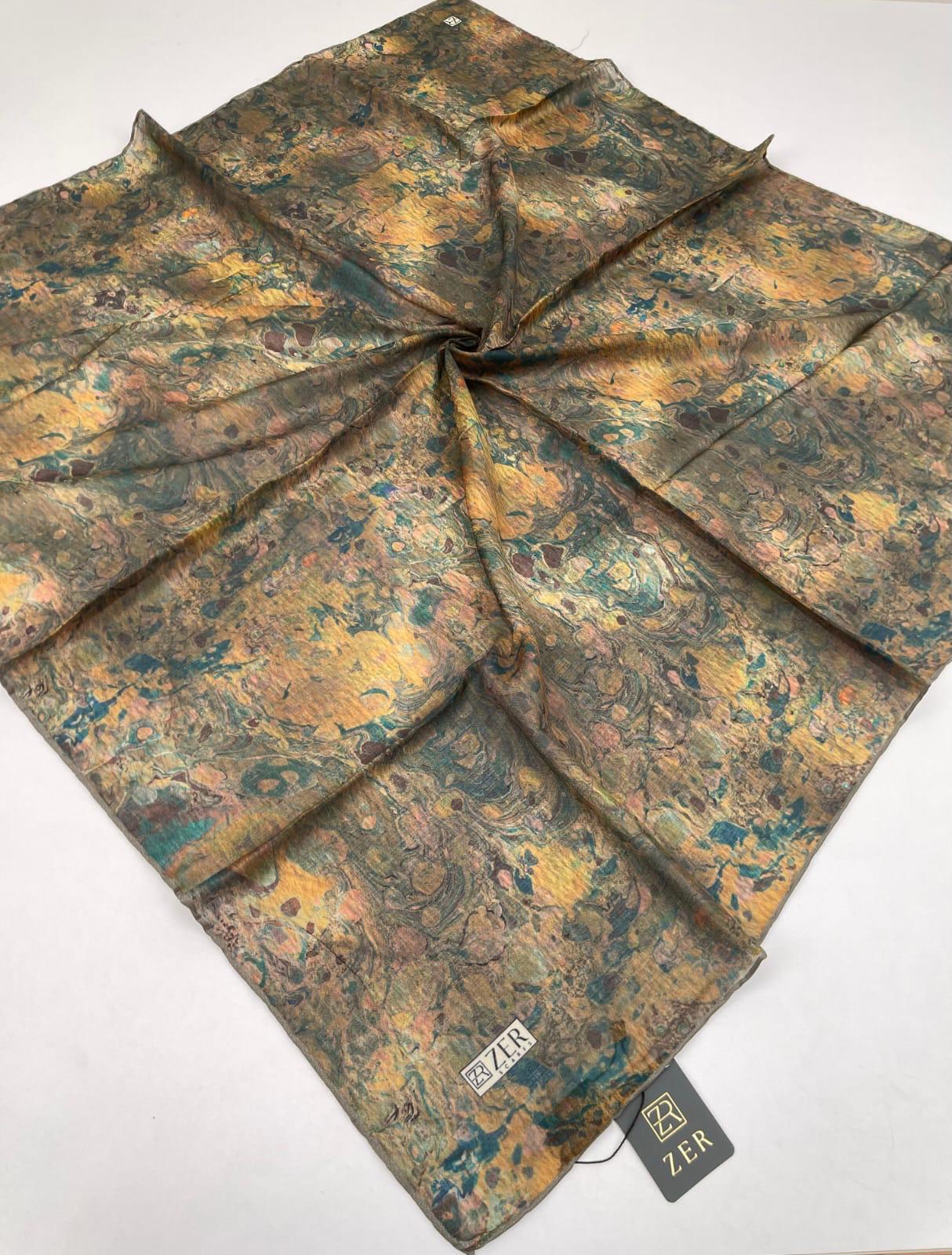 Zer Ebru Marbling Scarf - Khaki