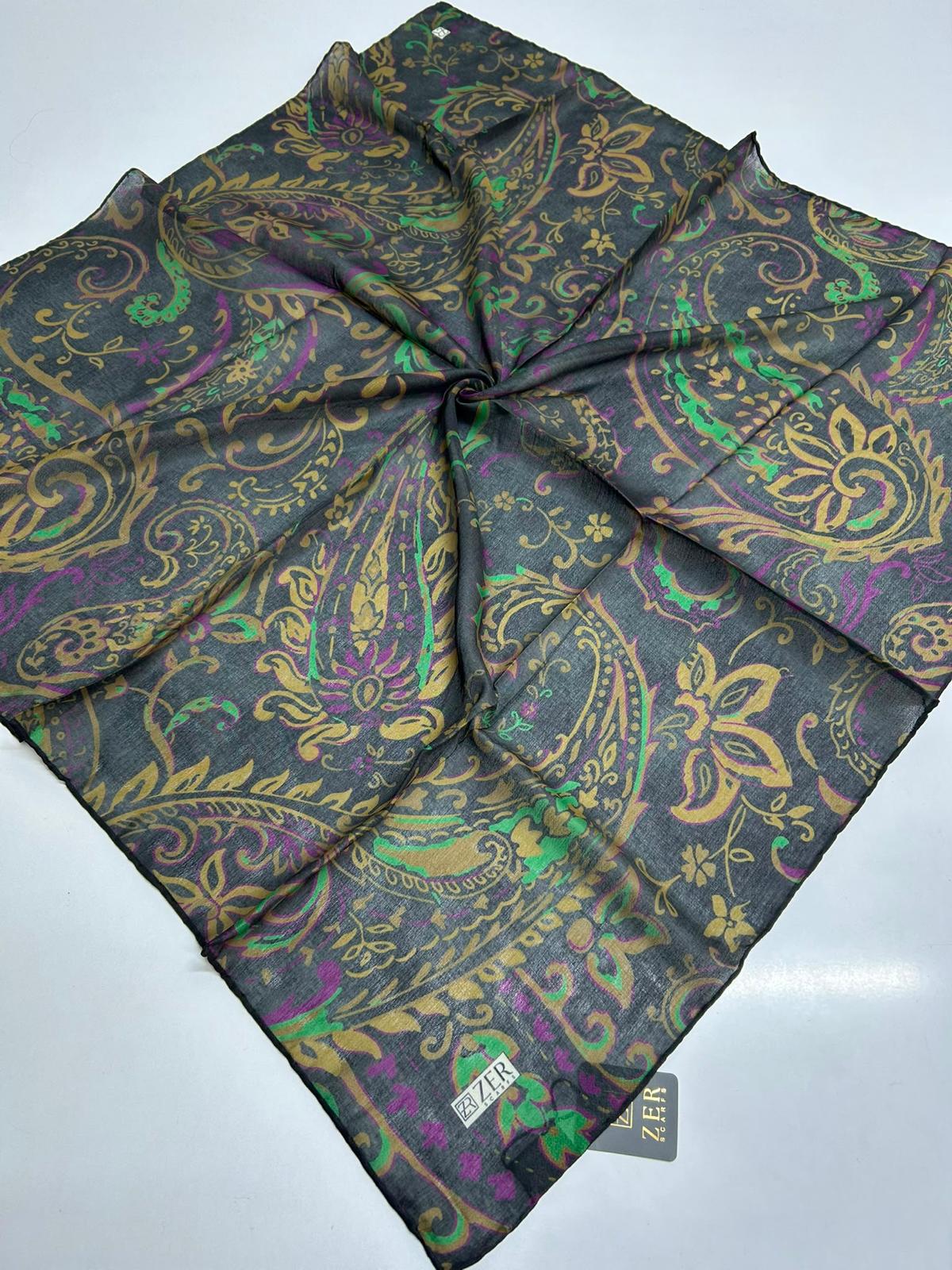 Zer Floral Paisley Scarf - Charcoal