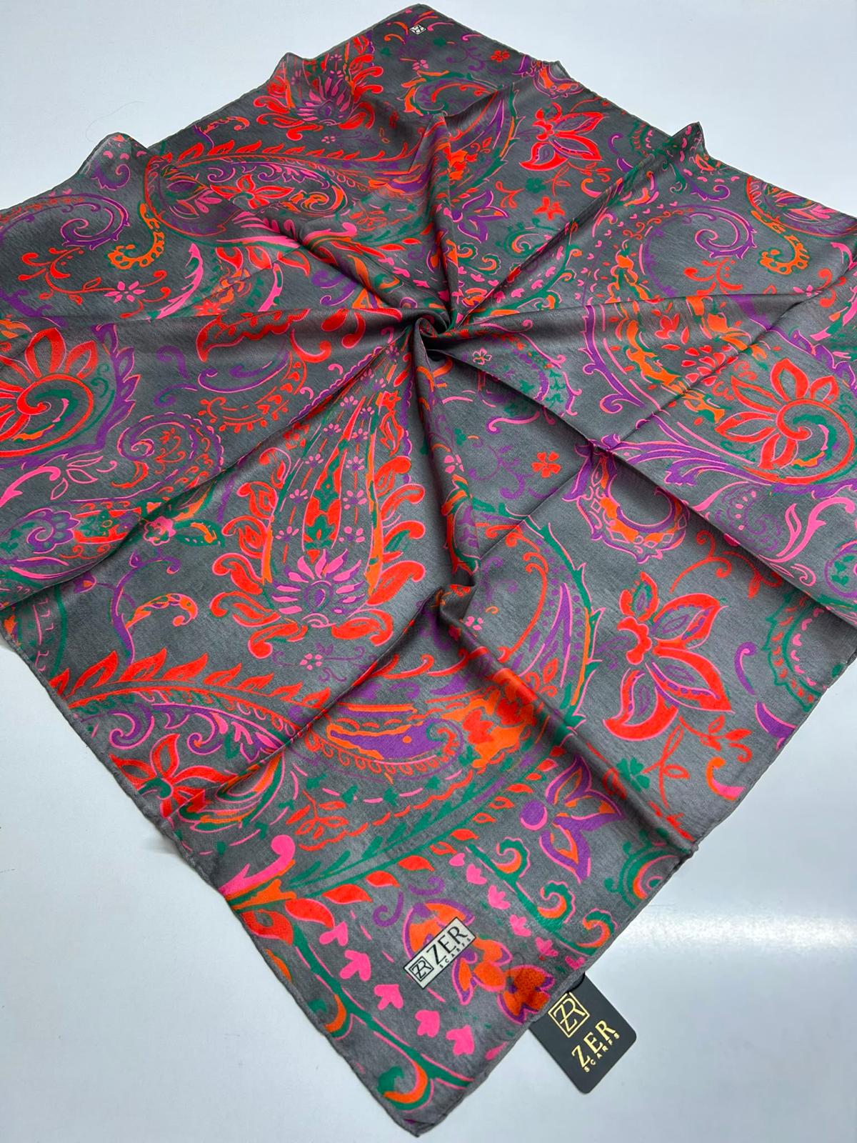 Zer Floral Paisley Scarf - Gray Fuchsia
