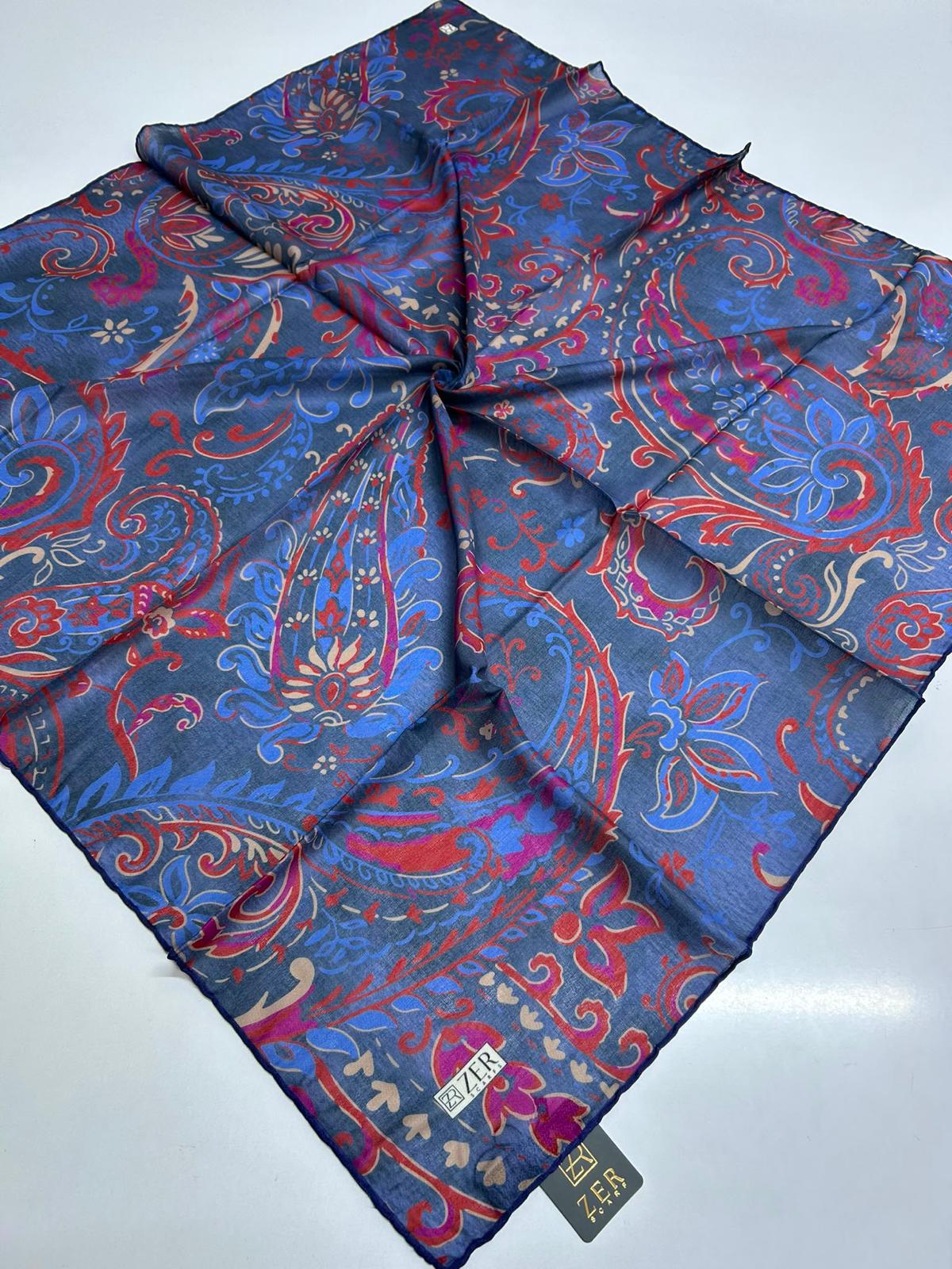 Zer Floral Paisley Scarf - Royal Blue
