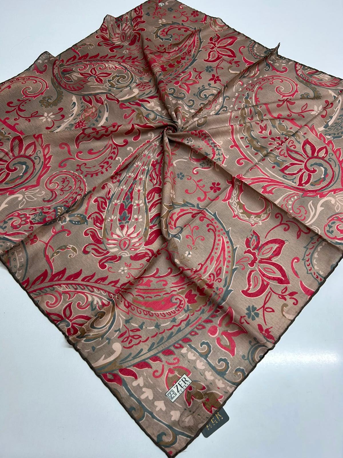 Zer Floral Paisley Scarf - Taupe Red