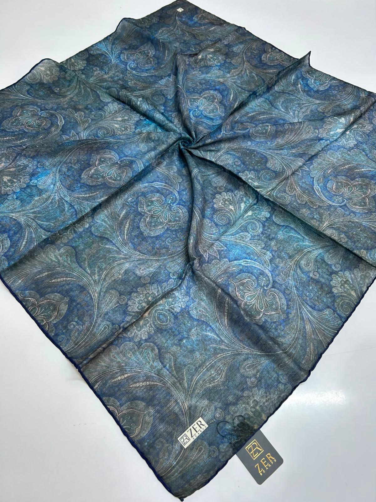 Zer Ornamental Paisley Scarf - Steel Blue