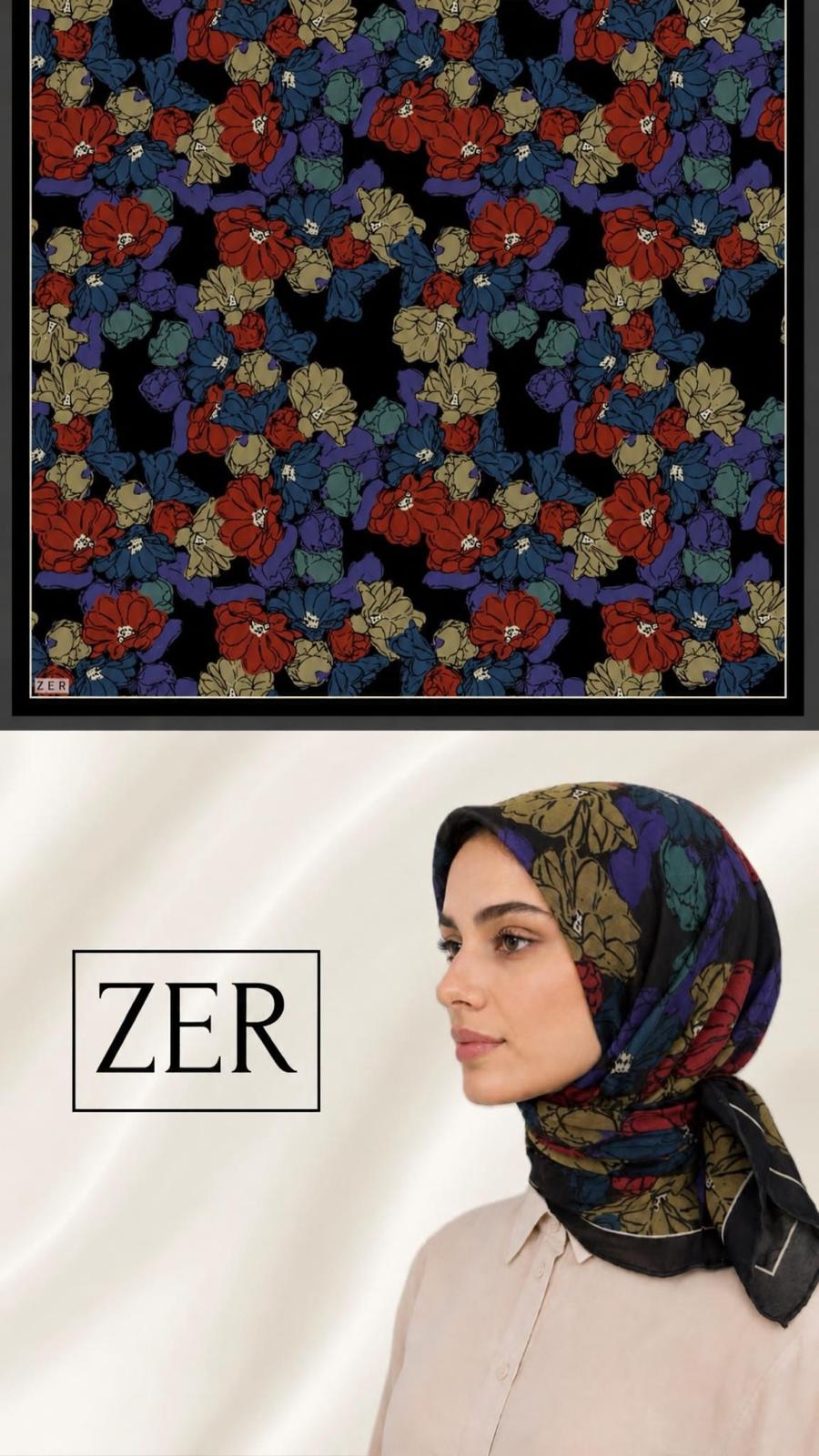 Zer Silky-Look Modal Floral Scarf - Black