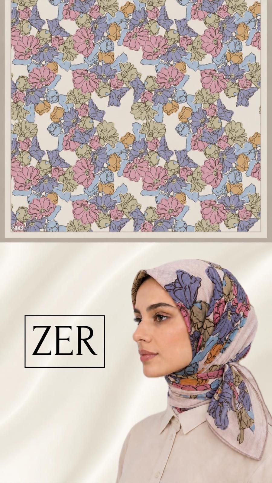 Zer Silky-Look Modal Floral Scarf - Cream Pink