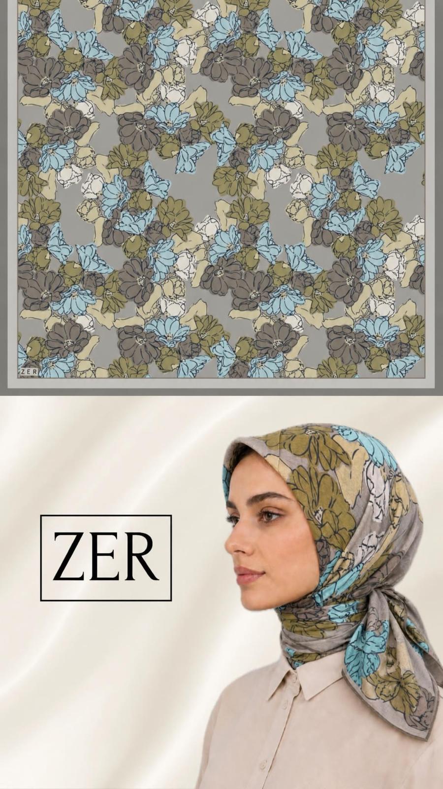 Zer Silky-Look Modal Floral Scarf - Gray Blue