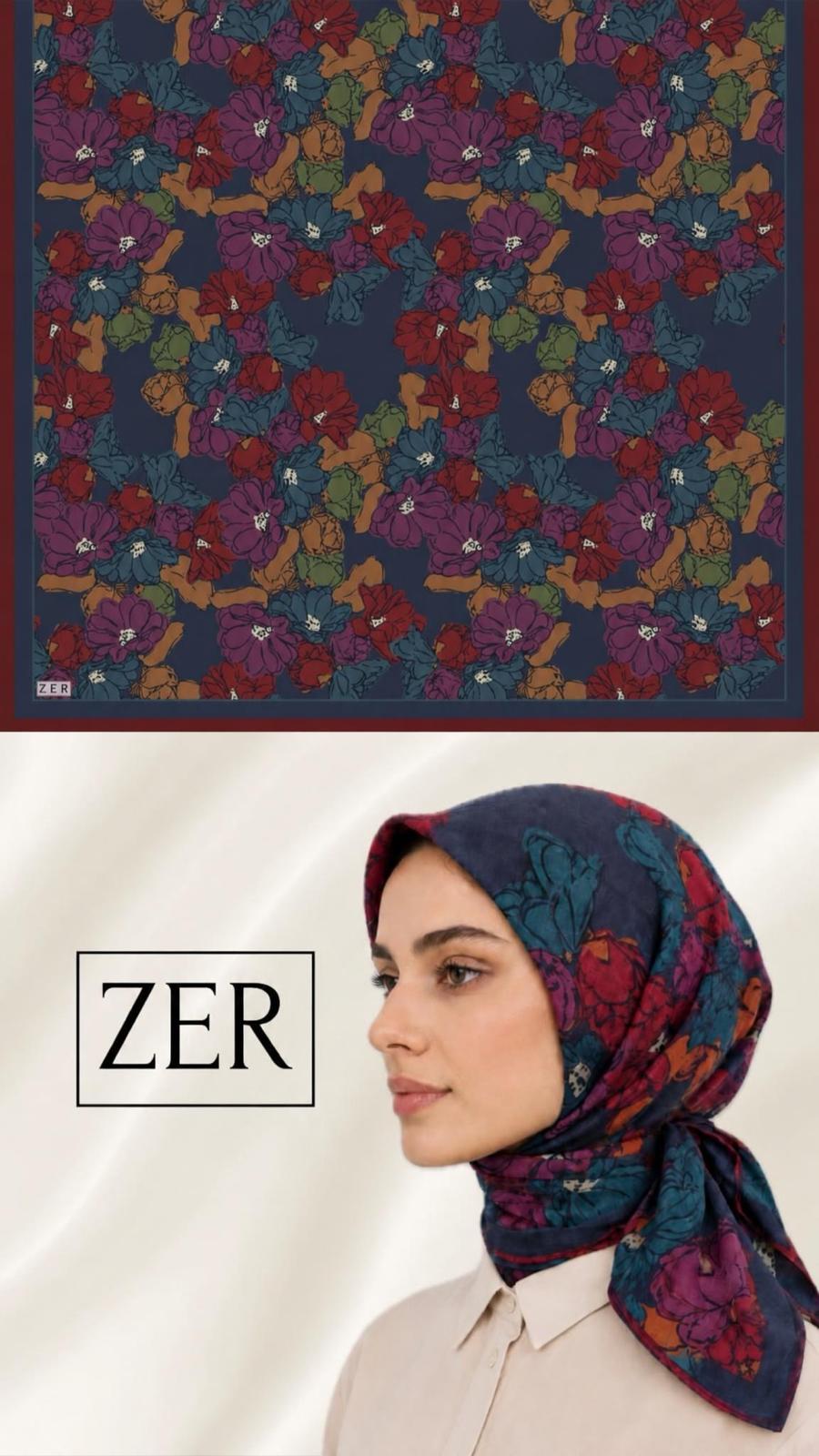 Zer Silky-Look Modal Floral Scarf - Navy Burgundy