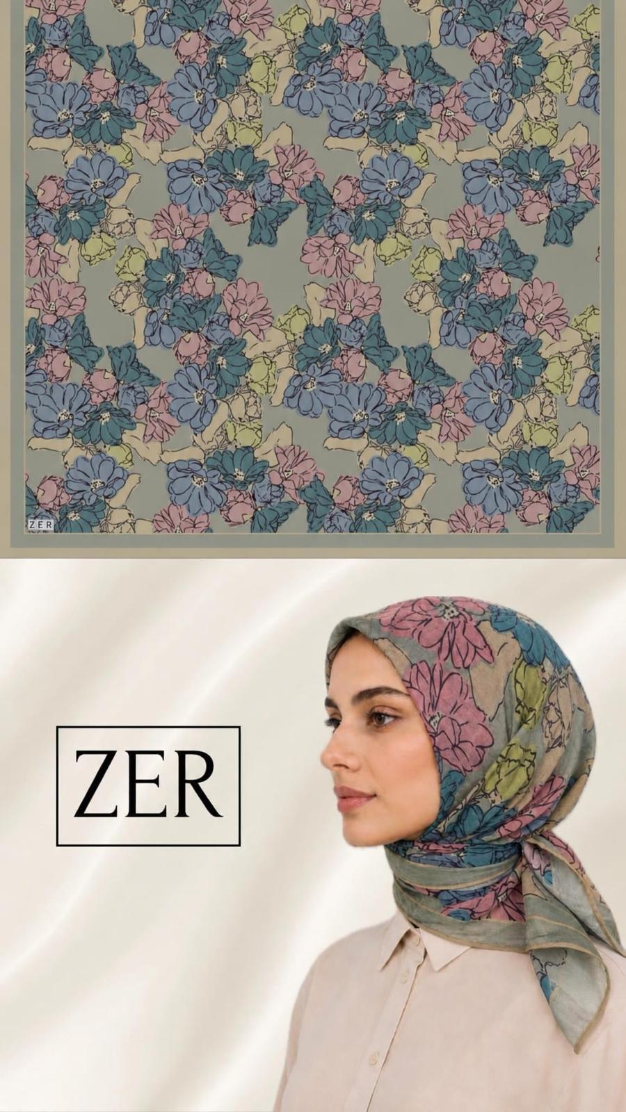 Zer Silky-Look Modal Floral Scarf - Sage