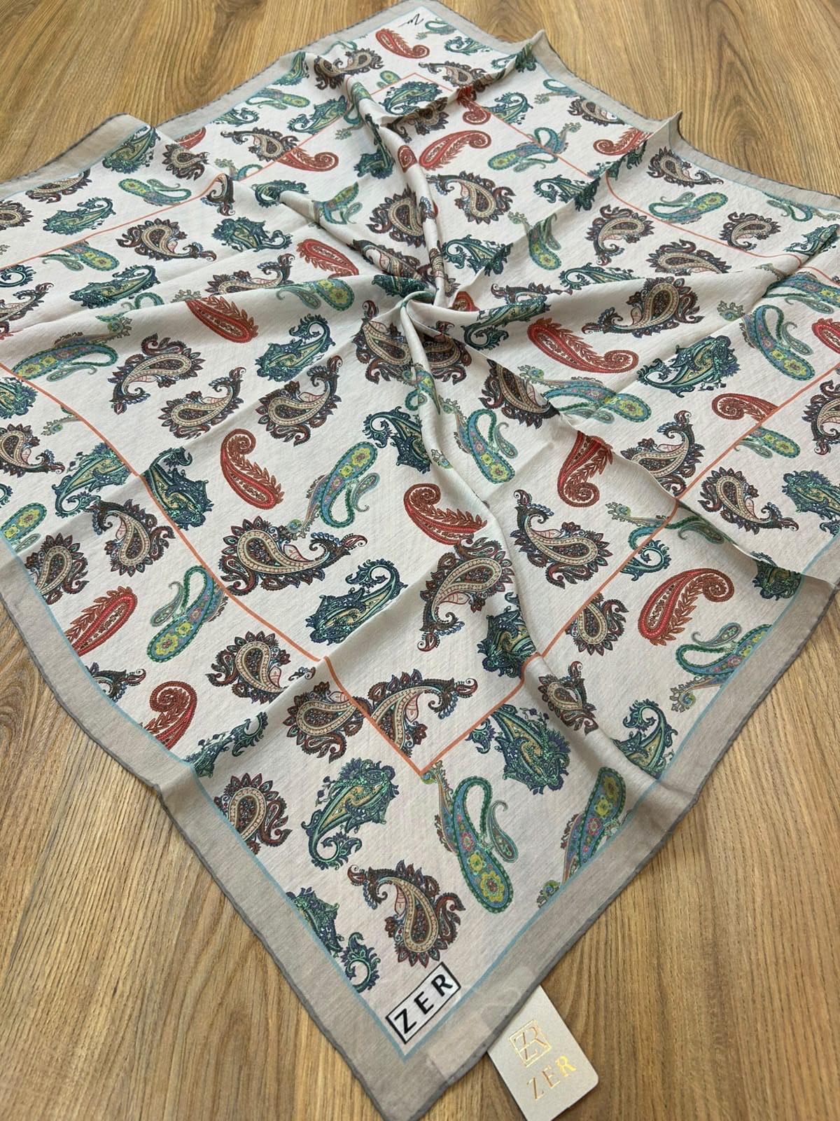 Zer Silky-Look Modal Paisley Scarf - Cream