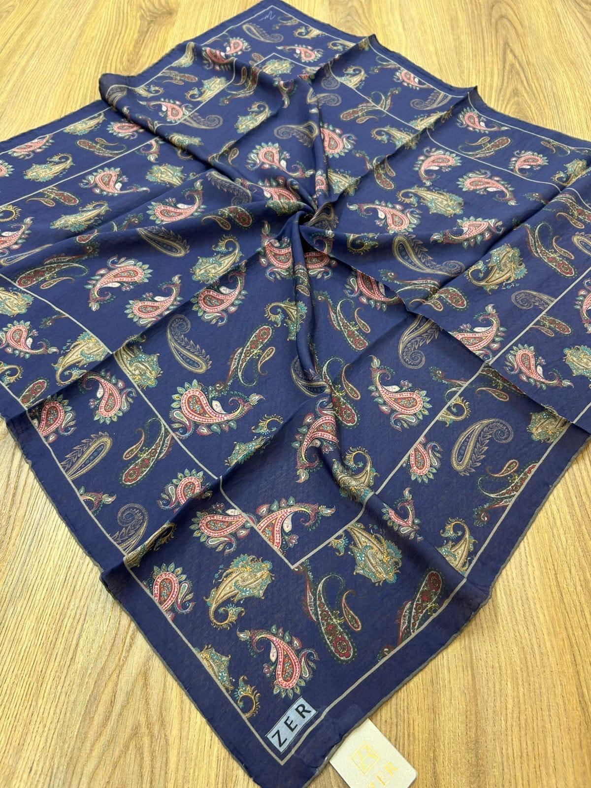 Zer Silky-Look Modal Paisley Scarf - Navy