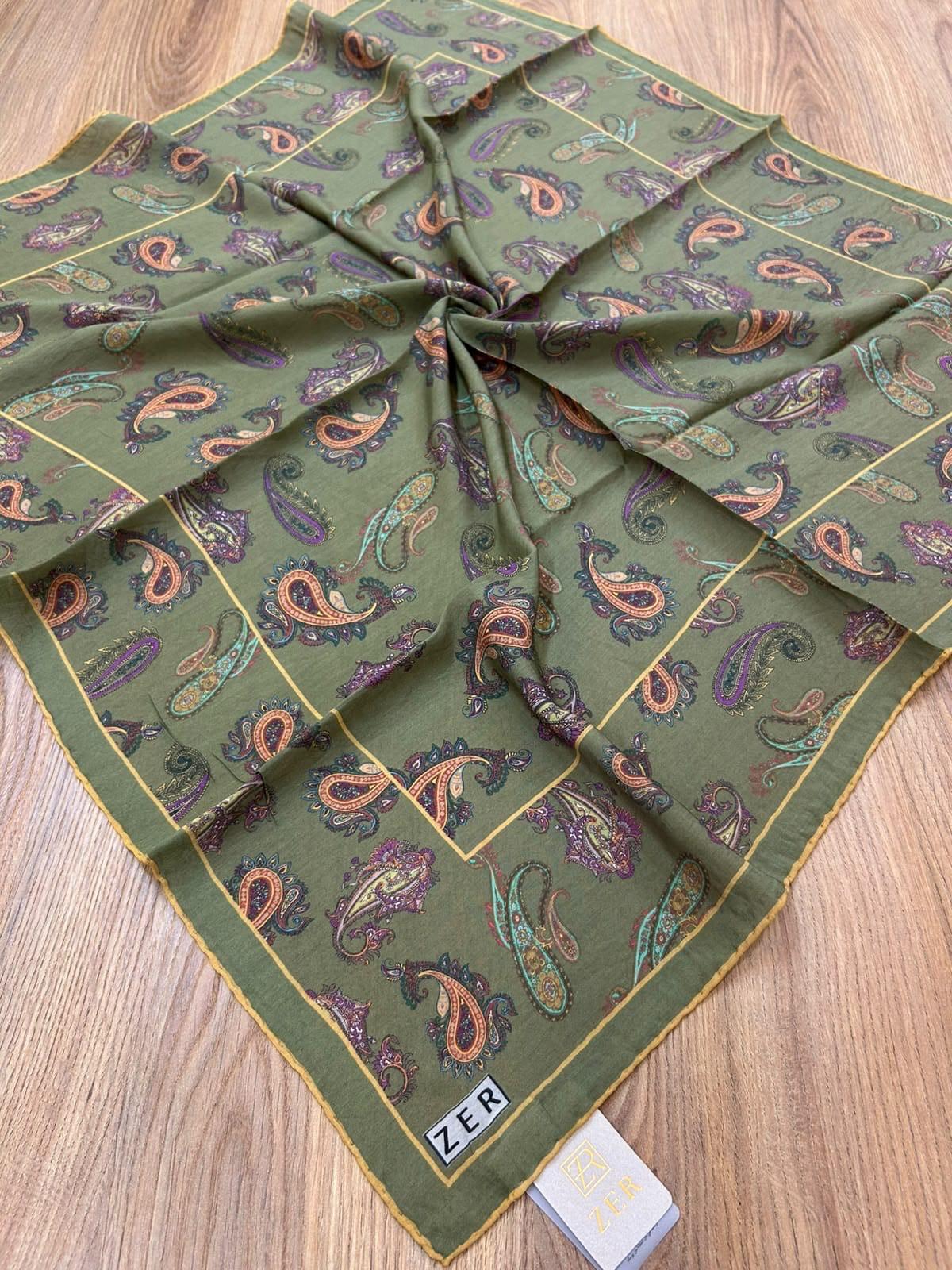 Zer Silky-Look Modal Paisley Scarf - Olive