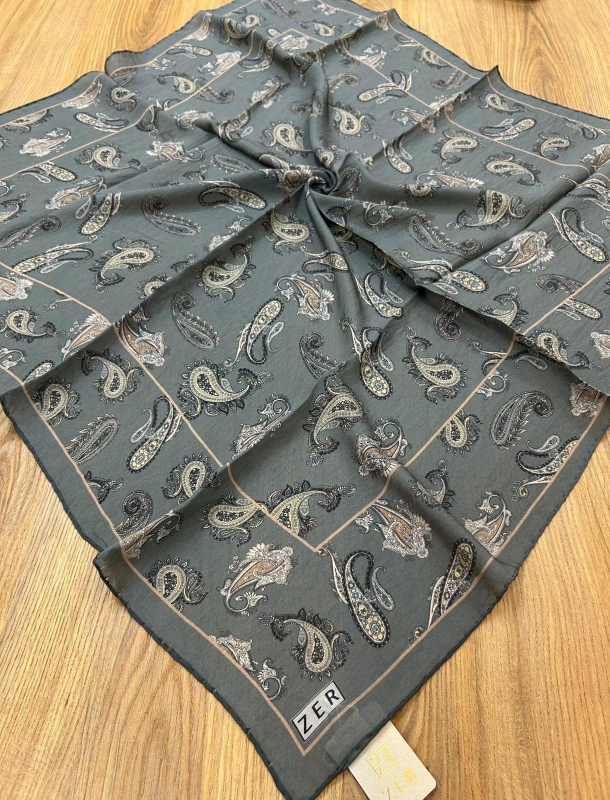 Zer Silky-Look Modal Paisley Scarf - Olive Gray
