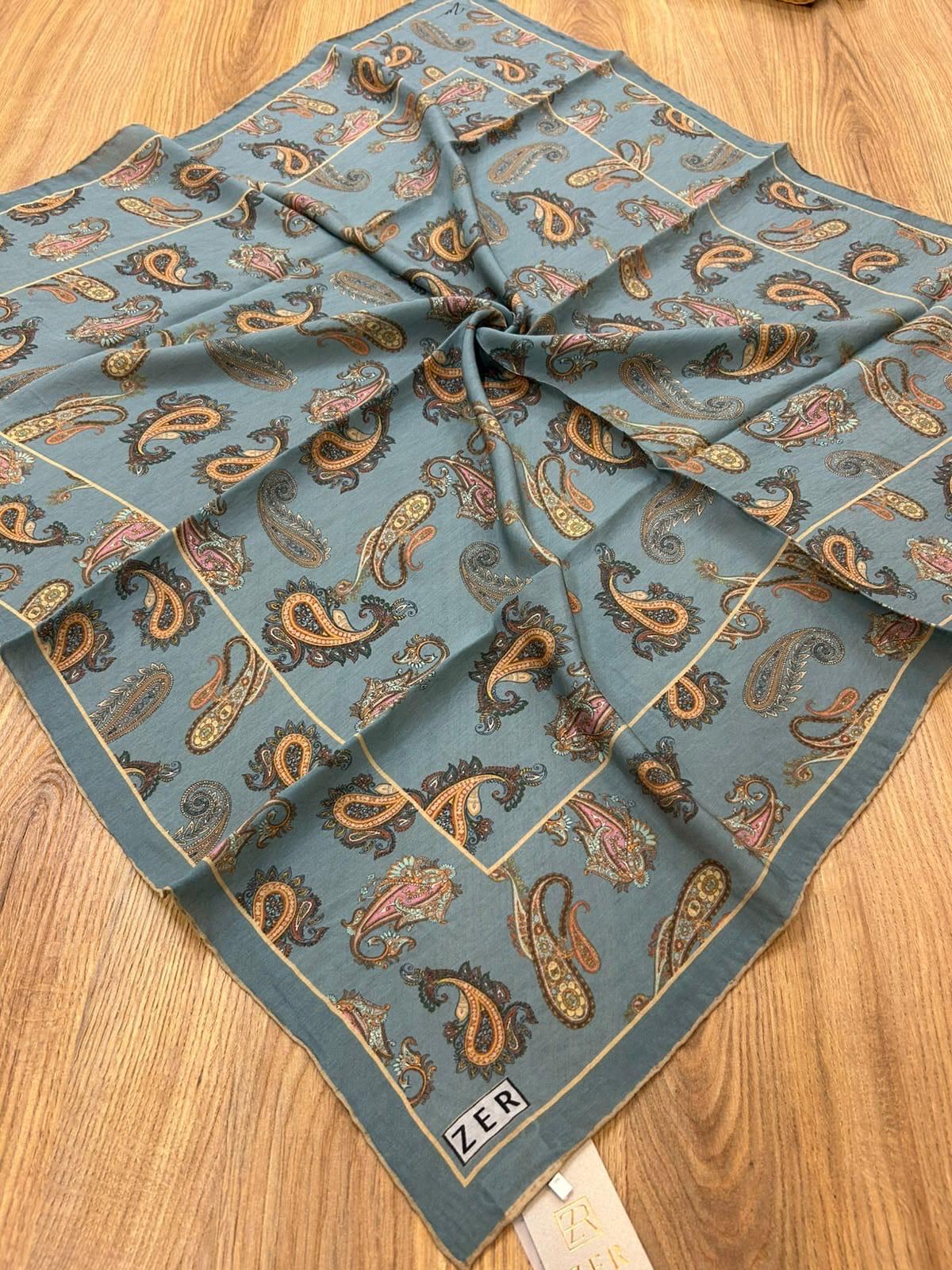 Zer Silky-Look Modal Paisley Scarf - Slate Blue