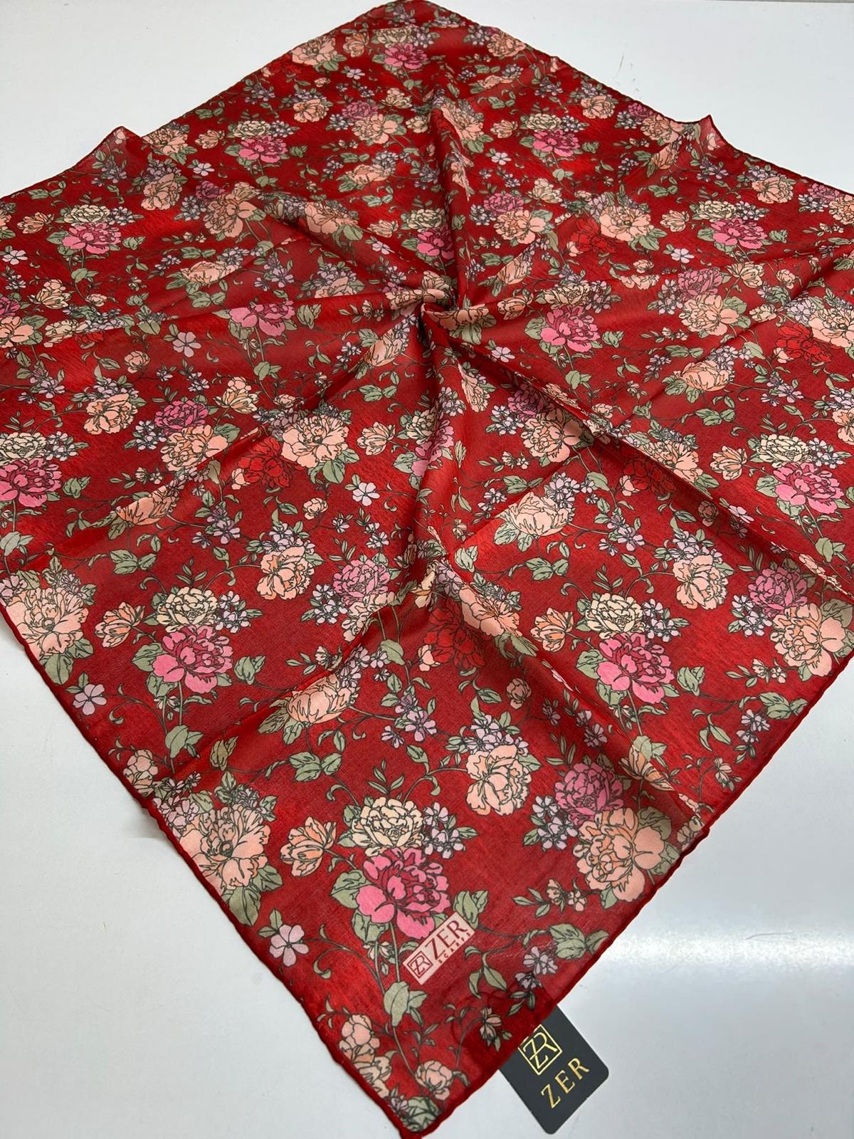 Zer Vintage Botanical Scarf - Red