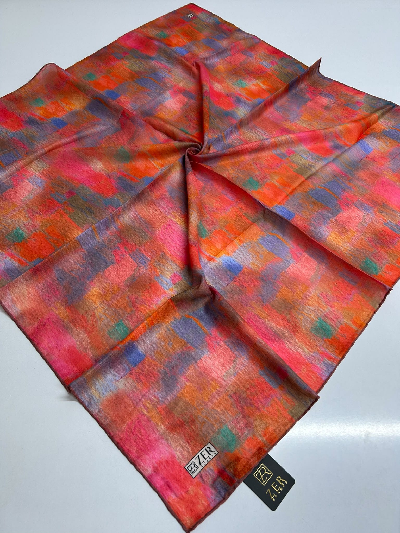 Zer Watercolor Abstract Scarf - Coral