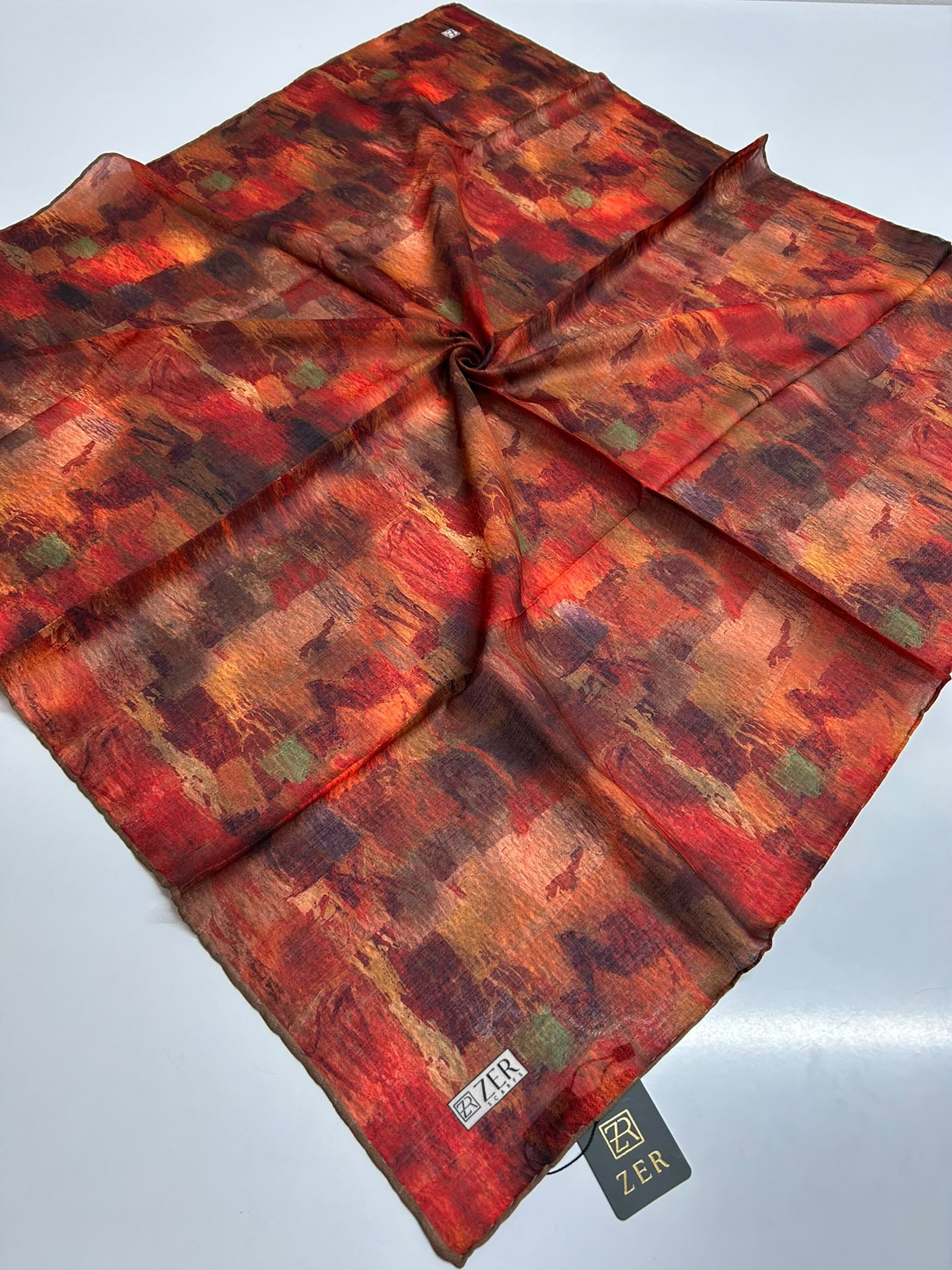 Zer Watercolor Abstract Scarf - Red