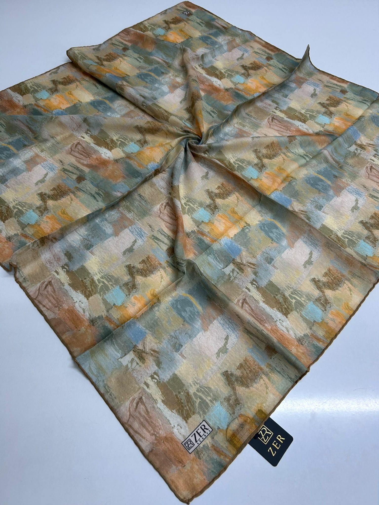 Zer Watercolor Abstract Scarf - Sand