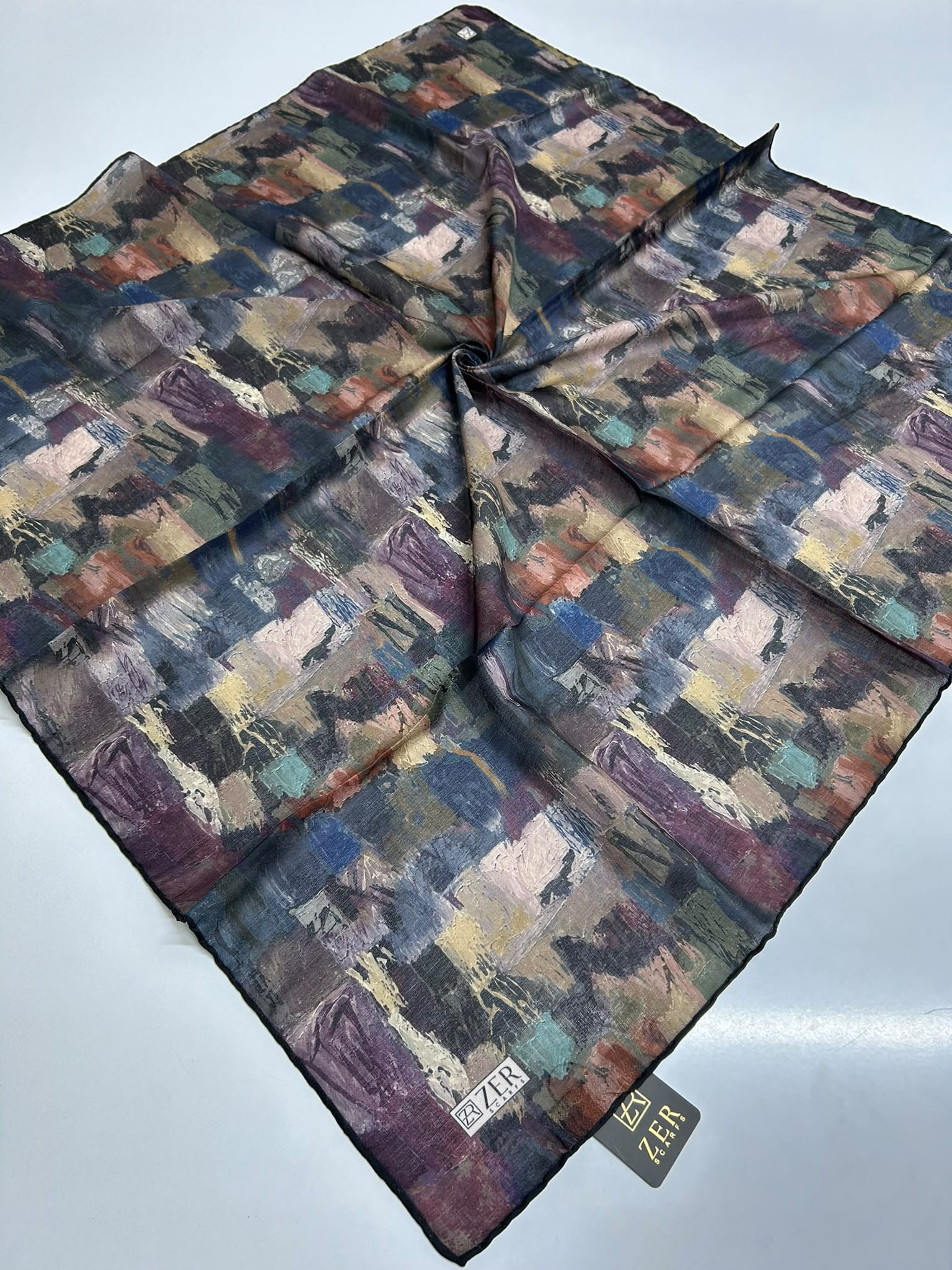 Zer Watercolor Abstract Scarf - Slate Navy