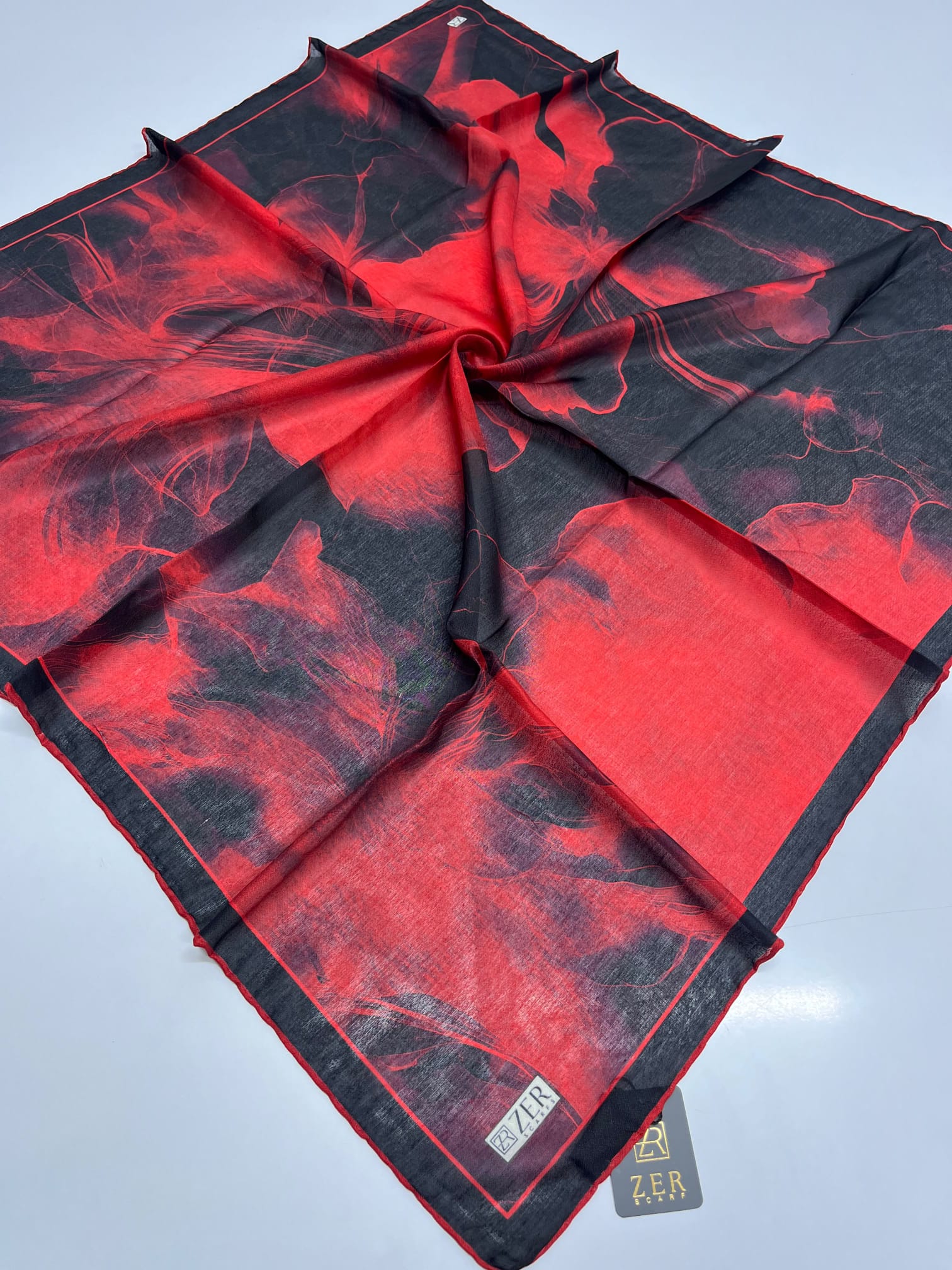 Zer Watercolor Floral Scarf - Red Black